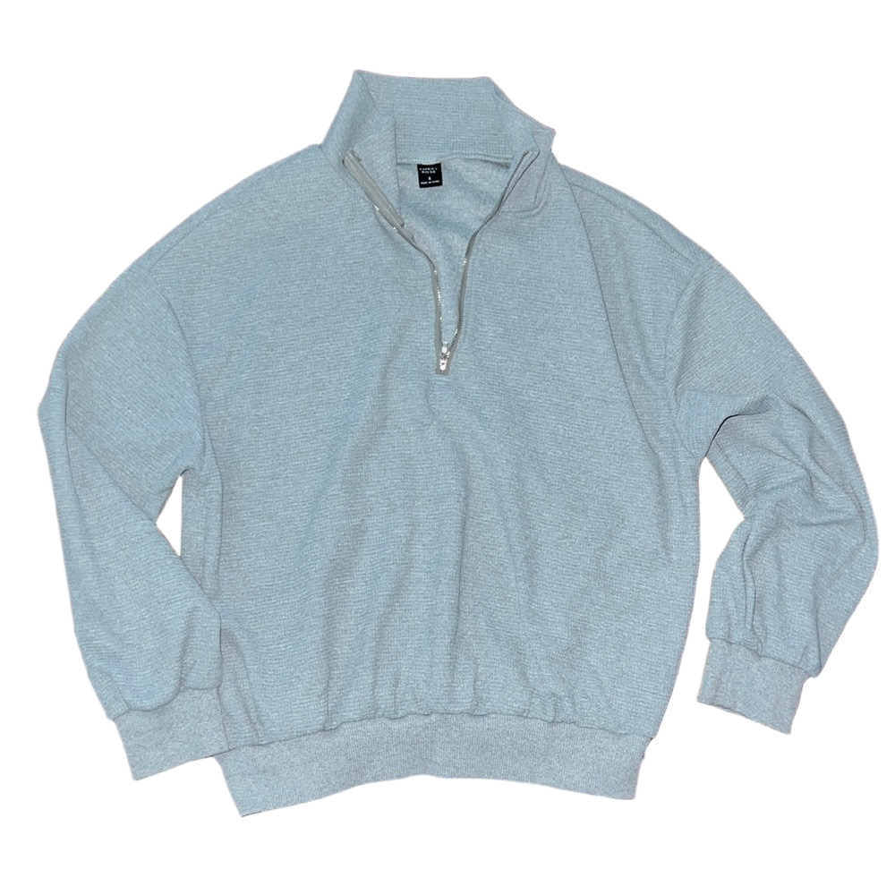 Emery Rose quarter zip cropped waffle sweater small grey cozy pullover